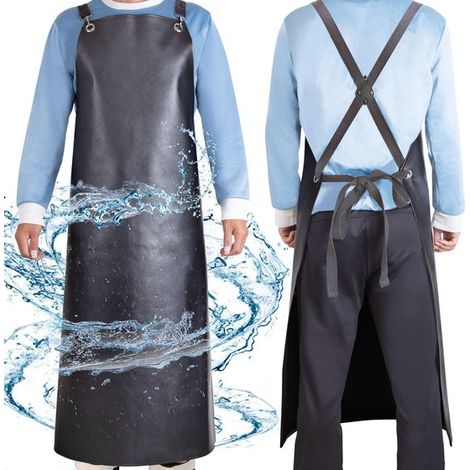 Tablier imperméable en caoutchouc - 43 pouces - Sangle croisée réglable - Résistant aux déchirures - Pour vaisselle, boucherie et toilettage de chiens - Noir (1/5)