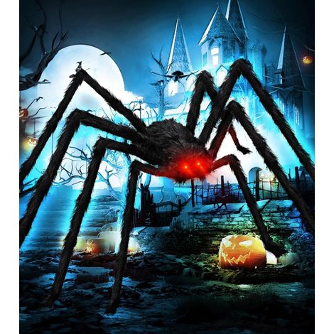 2 MèTres Decoration Spiders Hairy Spiders de Haut, DéCorations D'AraignéEs d'halloween avec des Yeux Rouges Brillants, des Filets D'AraignéEs AraignéEs GéAntes Extensibles (1/5)