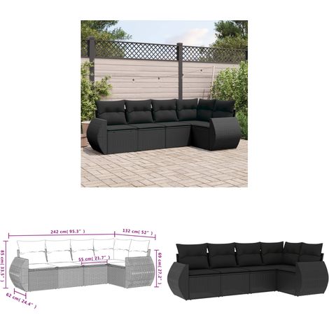 5-tlg. Garten-Sofagarnitur mit Kissen Schwarz Poly Rattan - Gartenmöbel - Outdoor Möbel - Rattan Gartenmöbel - PE-Rattan - Lounge Set - Home & Living (1/3)