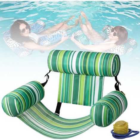 Chaise longue gonflable pour piscine adulte - Dossier réglable - Pompe incluse - Capacité 80 kg - Lit d'eau robuste et portable - Verte (1/5)