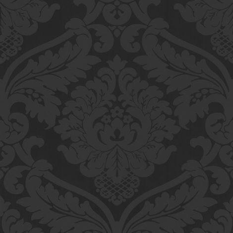 Papier peint baroque noir élégant Tapisserie baroque noire idéale couloir Papier peint damassé idéal salon & chambre adulte (1/4)