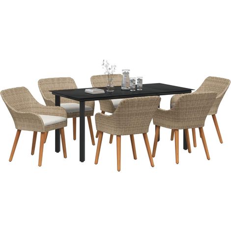 Maison Exclusive - Garten Essgruppe mit Kissen 7 pcs Beige Poly-R