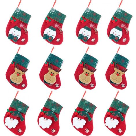Chaussette De Noël - Sachet De Décoration Arbre De Noël En Molleton 3D 16 x 13 cm - Avec Corde De Suspension - Lot De 12 (1/5)