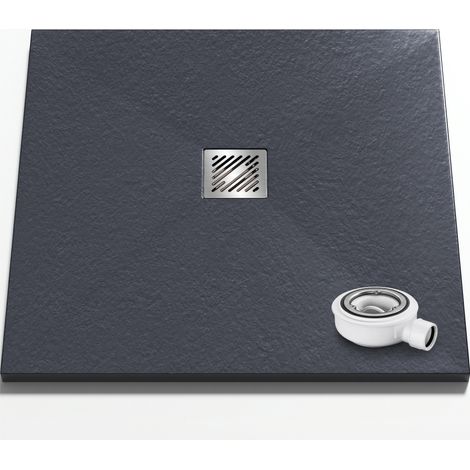 Mai & Mai Receveur de Douche Antidérapant Bac à Douche Gris Noir Mat en Résine Marbre Artificielle 90x90x3cm Carré Géo9 avec Bonde AL06 (1/5)