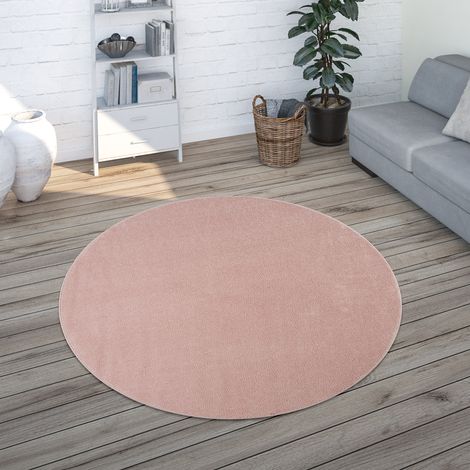 Paco Home Tappeto Pelo Corto Lavabile, Monocolore Semplice e Moderno, div. misure e colori Ø 160 cm tondo, Rosa