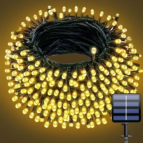 Guirlande lumineuse solaire étanche - 20 m, 200 LED pour pergola, mur, clôture, jardin, extérieur, 8 modes clignotants, IP65 (1/4)