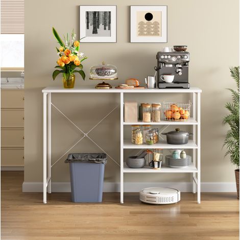 Table de rangement 120x40x85.5 cm blanche en MDF et métal avec étagères modulables (1/5)