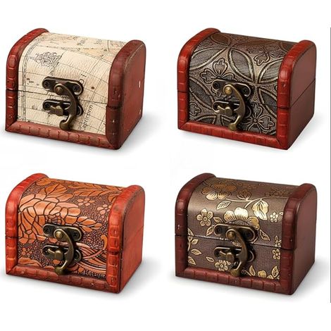 Mini Coffres au Trésor en Bois, Coffrets Vintage avec Couvercle, Petits Coffres à Trésor Vintage, Boite Decorative pour Ranger Bijoux, Boucles d'Oreilles, Colliers (1/5)