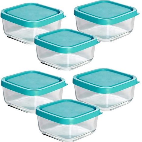 Boîte de conservation - JUANIO - Carrée 10x10x5 cm - Verre alimentaire - Couvercle hermétique - Lot de 6 (1/4)