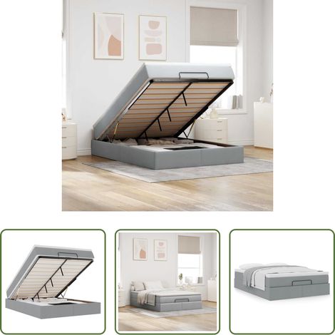 vidaXL Stauraum -  Ottoman-Bett mit Matratze Hellgrau 140x200 cm Stoff (1/5)