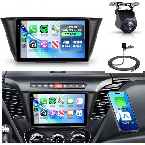 4G+128G Autoradio Android pour Daily 2014-2021 9'' Écran in-Cell Stereo avec Carplay sans Fil Android Auto Mirror Link GPS Navi Bluetooth WiFi FM/RDS/EQ Controles Del Volante Caméra Recul (1/5)