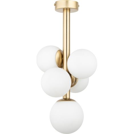 Plafonnier moderne doré 5 globes blancs G9 Perla Lux