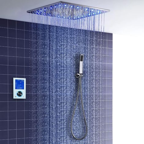 Colonne De Douche,Multifonctionnel Colonne Douche Encastrable,Colonne De Douche Thermostatique Chromé,Avec Écran Tactile,Douche De Tête 20 Pouces Et Douchette À Main,Colonne De Douche Sans Mitigeur (1/5)