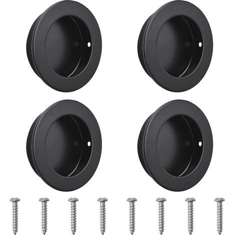 Set mit 4 schwarzen Scheunentürgriffen aus Edelstahl 304 - Runde, eingelassene Griffe (5,1 cm) (1/5)