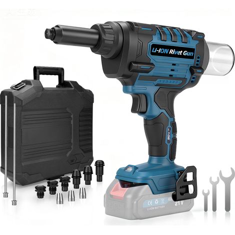 10000N Riveteuse électroportative Sans Fil Compatible avec Makita 18V Batterie, Electrique Pistolet à Riveter, Pince à Rivets pour Rivets Ø2.4-6.0mm avec 4 Adaptateurs et Mallette de Transport