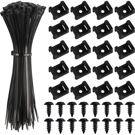 Base de fixation pour colliers de serrage avec trou de vis, Supports en nylon noir pour colliers de serrage, Organisateur de câbles pour maison et bureau (1/5)