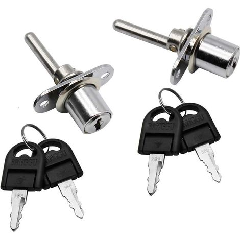 Serrure de tiroir pour 2 pièces avec clé Piston Push Lock avec clé pour armoires de fichiers Showcase, Diamètre 16 mm (Argent) (1/5)