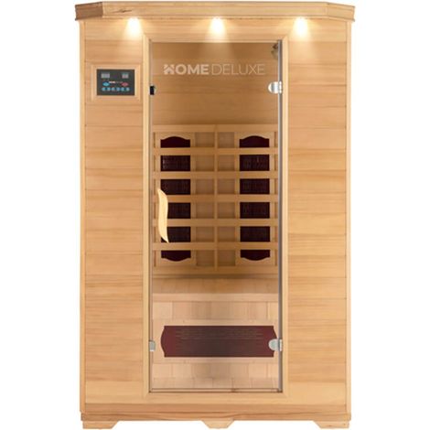Home Deluxe – Cabine infrarouge REDSUN M 120 x 105 x 190 cm – 2 places – 5 radiateurs céramiques – Bois de sapin Hemlock – Isolation thermique optimale