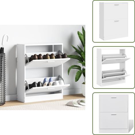 Weißer Holz-Schuhschrank mit 2 Schuhkippern - Schuhschrank - Schuhregal - Garderobe - Einbauschrank - Stauraum (1/5)
