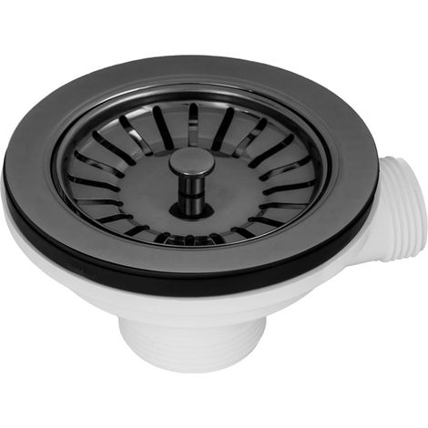 Crépine d'évier Noir Granitan avec Siphon et Bouchon en Acier Inoxydable PVC 1 1/2" 90mm - 1 pièce (1/2)