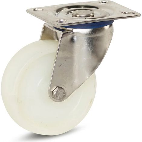 Roulette pivotante - MESO - Nylon inox - Platine - 100mm - 180kg