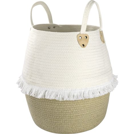 Panier à Linge Grand Panier de Rangement Tissé en Coton avec Poignée, pour Linges Sale Jouets Stockage Décoration Maison 40x38cm (1/5)