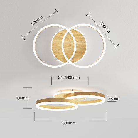 Modlicht 36W Plafonnier LED 3600LM-Moderne 2 anneau Aspect bois 50CM-Télécommande Dimmable 3000-6500K,Lampe de Plafond pour salon Chambre [Classe F] (1/5)
