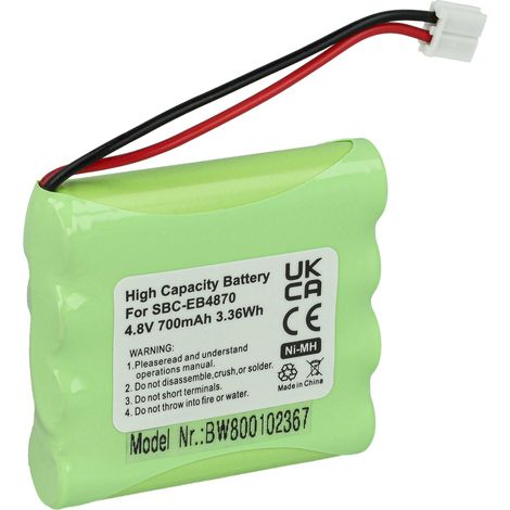 vhbw Battery Replacement for MT700D04C051 for Baby Monitor, Babyphone (700 mAh, 4.8 V, NiMH)