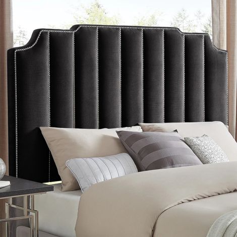 Luna Black Plush Super King 30 inch Strutted Headboard