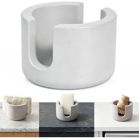 Porte-éponge en Diatomée Gris – Absorbe l’Eau en 3 Secondes Anti-Moisissure – Support pour Éponge, Savon ou Brosse – Idéal pour Évier de Cuisine et Lavabo Salle de Bain – 8.5×8.5×6 cm