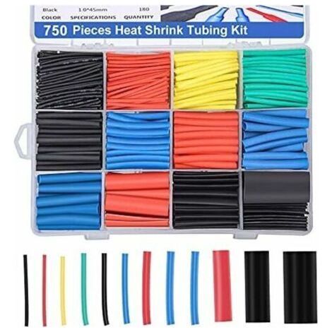 750-piece heat shrink tubing, electrically insulated heat shrink cable tube, 2:1 shrink ratio, 5 colors, 12 sizes