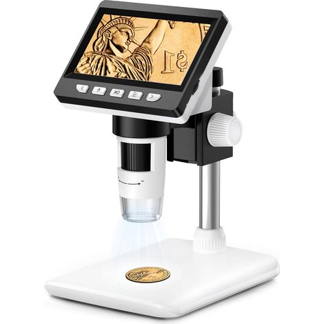 Microscope numérique Enfant/Adulte,4,3 Pouces écran Microscope electronique à grossissement 50-1000X avec 8 lumières LED réglables, loupe à souder, Compatible Windows/Mac (1/5)
