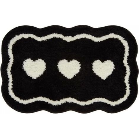 Tapis de salle de bain noir et blanc en forme de cœur, paillasson d'entrée antidérapant, absorbant, lavable en machine (1/4)