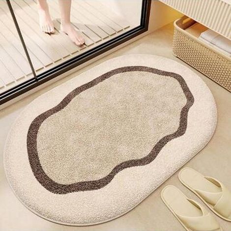 1 tapis ovale avec un motif minimaliste - très absorbant et antidérapant. Idéal pour salle de bain, buanderie et terrasse décoration (1/4)