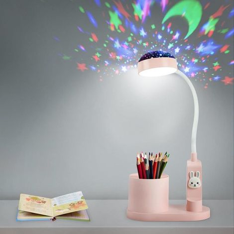 Lámpara de mesa infantil con portalápices y cambio automático de color - Lámpara de lectura LED recargable y regulable para niños (1/5)