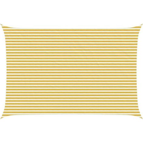 Voile d'ombrage à rayures jaunes et blanches, 4 x 6 mètres, en polyéthylène haute densité. (1/5)