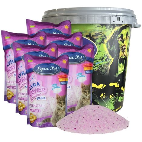6 x 5 litres de litière agglomérante pour chat Lyra Pet® Lyra Power en silicate de silice dans un bac de 30 litres