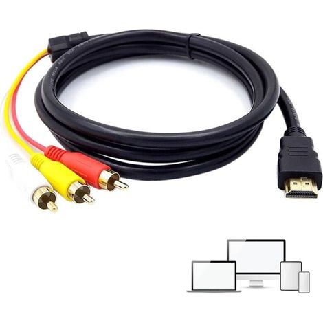 HDMI Mâle vers 3-RCA, Câble Adaptateur HDMI vers RCA 1080P, Cordon de Transmission Audio et Vidéo 1.5M, Compatible avec Moniteurs, Projecteurs et TV Stick, Pas de Conversion de Signal Nécessai (1/5)