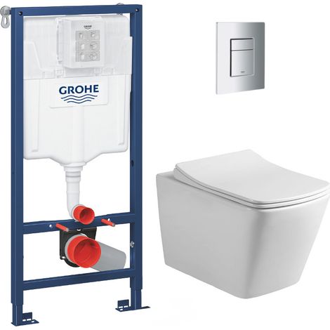 Pack WC Bâti-support + WC sans bride Infinitio Design + Abattant softclose + Plaque chrome