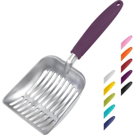 Streuschaufel Aluminium mit langem Griff, tiefes Sieb, 28x11cm, Violett (1/5)