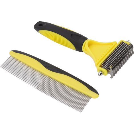Kit de râteau à sous-poil pour animaux de compagnie, en acier inoxydable, double face, ouverture rapide des nœuds, brosse pour sous-poil de chiens et chats (1/5)