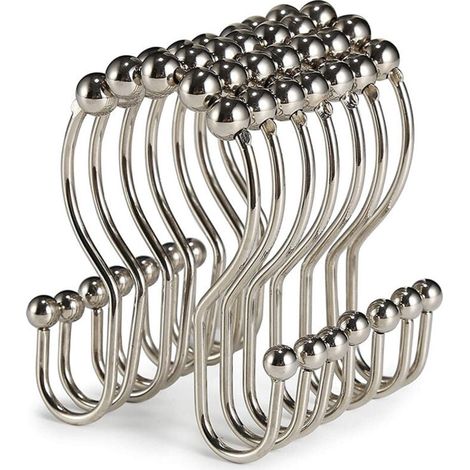 Crochets pour Anneaux de Rideau de Douche - Acier Inoxydable de qualité supérieure - Crochets Doubles avec Rouleaux Easy Glide - Six Finitions Disponibles - Lot de 12 (1/4)