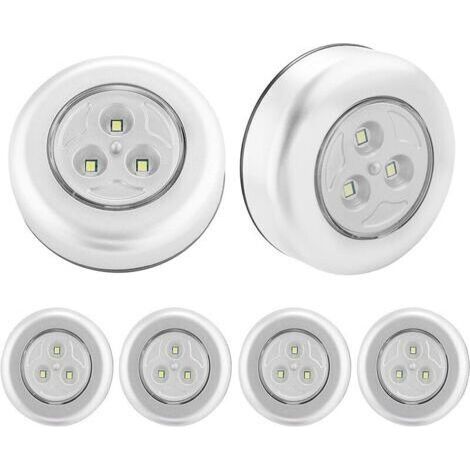 Lot de 6 veilleuses LED auto-adhésives alimentées par 3 piles pour armoire/armoire/étagère/entrée/cuisine/allée (1/5)