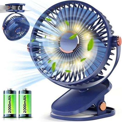 Ventilateur USB, petit ventilateur de table avec LED, 4000mAh rechargeable ventilateur pince, électrique ventilateur bureau silencieux, 15h+ batterie desk fan, portable ventilateur a pile Crezuo (1/4)