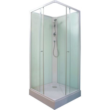 ONDEE - Cabina de ducha MINEA - Montaje con silicona - 80x80cm - Perfiles de aluminio - se entrega en kit - paneles de fondo de vidrio templado verde (1/5)