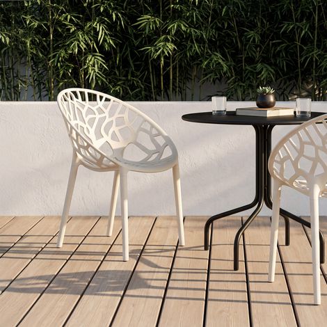 Lote de 4 sillas de jardín apilables AMIRA de polipropileno beige con motivo orgánico (1/5)