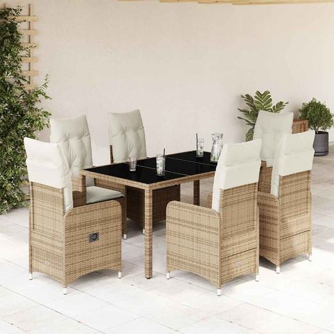 Ensemble de bistro de jardin 7 pcs-Salon de jardin bistro coussins beige poly rotin 829504 (1/5)