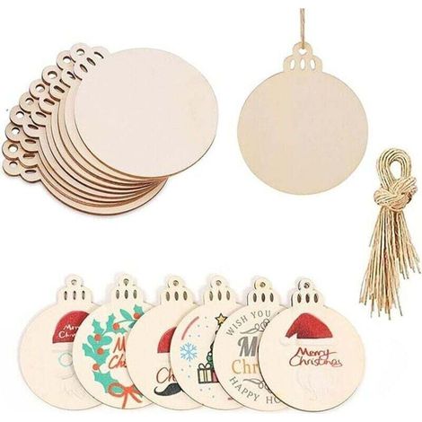 Paquete de 50 letreros navideños de madera de 4 cm, listos para colgar con cuerda, XU, adornos festivos y naturales para el árbol de Navidad - KZQ (1/4)