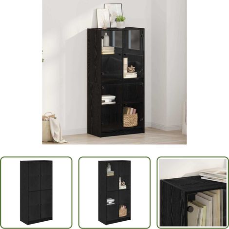 Wohnzimmer Sideboard - Highboard Schwarz Eichen-Optik 68 x 37 x 142 cm Holzwerkstoff (1/5)