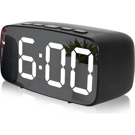 Reloj despertador digital LED con temperatura y fecha, función de repetición, brillo ajustable, control por voz, modo nocturno, despertador de mesita de noche a pilas para dormitorio u oficina (negro) (1/5)